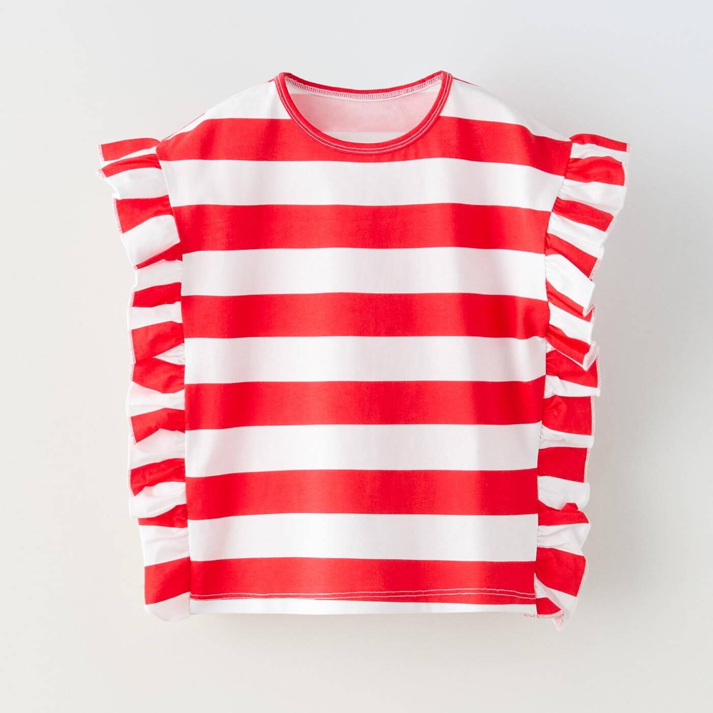 Футболка Zara Striped With Ruffle Trims, красный/белый футболка zara with contrast trims белый зеленый