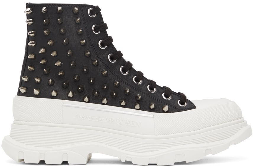 

Черные кожаные высокие кеды с заклепками Alexander McQueen
