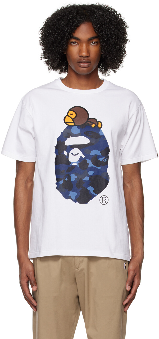 

Футболка Milo On Big Ape белого цвета с камуфляжным принтом BAPE