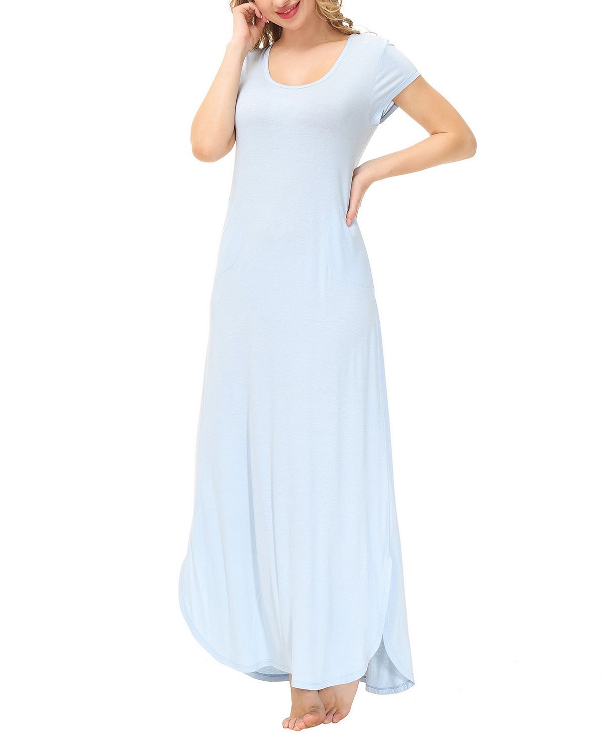 Женское платье-рубашка с карманами в боковых швах INK+IVY, голубой цена и фото