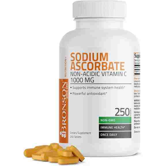 Витамин С некислотный Bronson Sodium Ascorbate Non Acidic Vitamin C 1000 мг, 250 таблеток витамины maxler vitamin c sodium ascorbate 200 гр