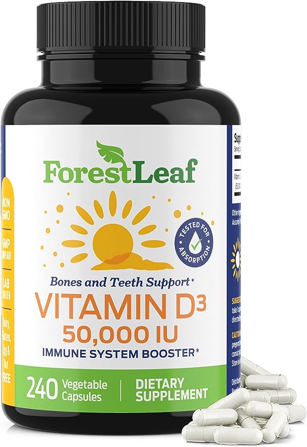 ForestLeaf — Витамин D3, 50 000 МЕ, 240 растительных капсул zahler витамин d3 50 000 ме 120 капсул