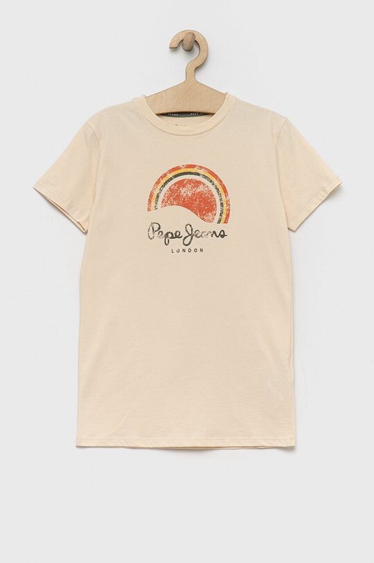 

Детская хлопковая футболка Pepe Jeans, бежевый