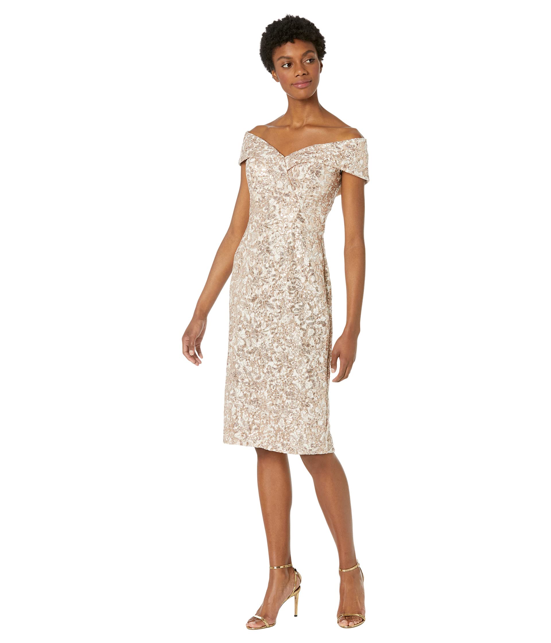 Платье XSCAPE, Short Sequin Lace Off-the-Shoulder