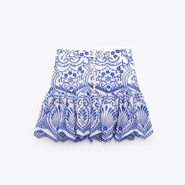 

Юбка Zara Embroidered Mini, синий/белый