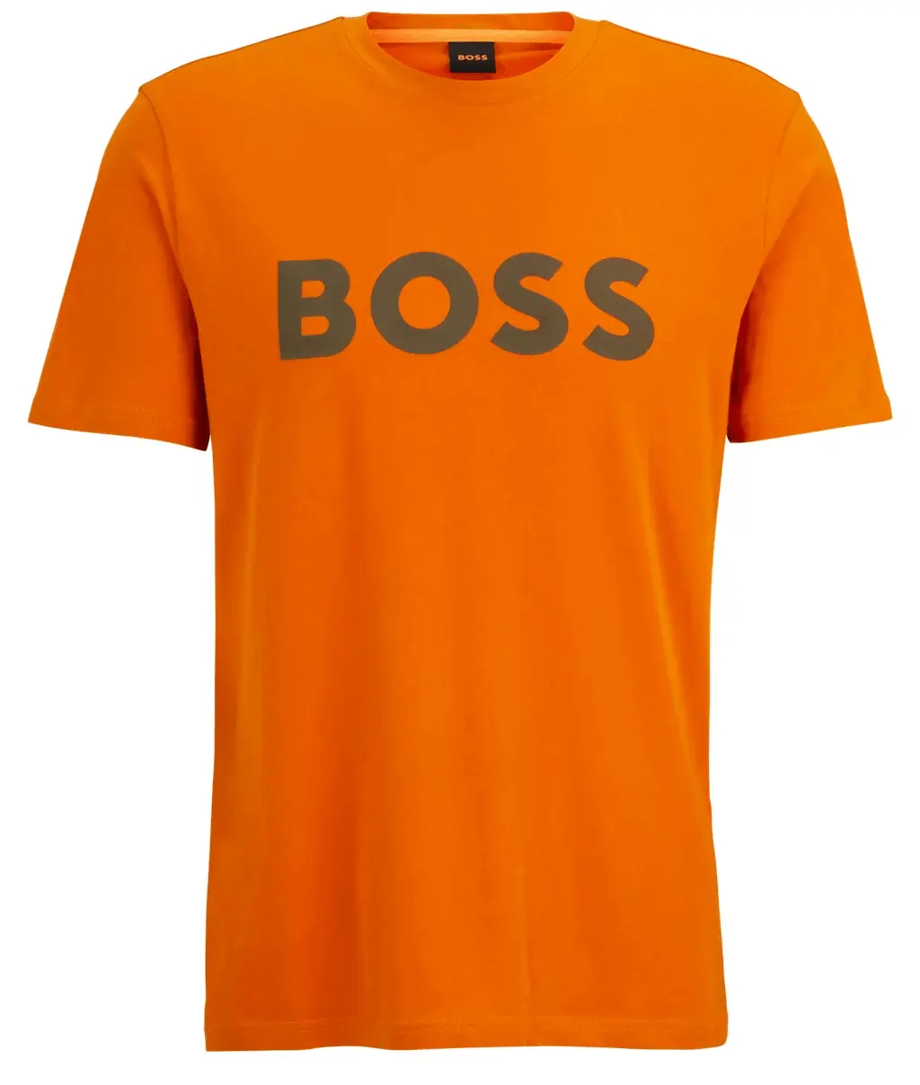 

Футболка Boss Cotton-jersey With Rubber-print Logo, оранжевый