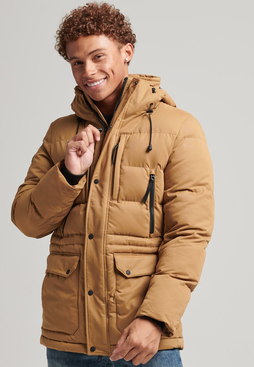 

Пальто зимнее Superdry с карманами на груди, песочный, Бежевый