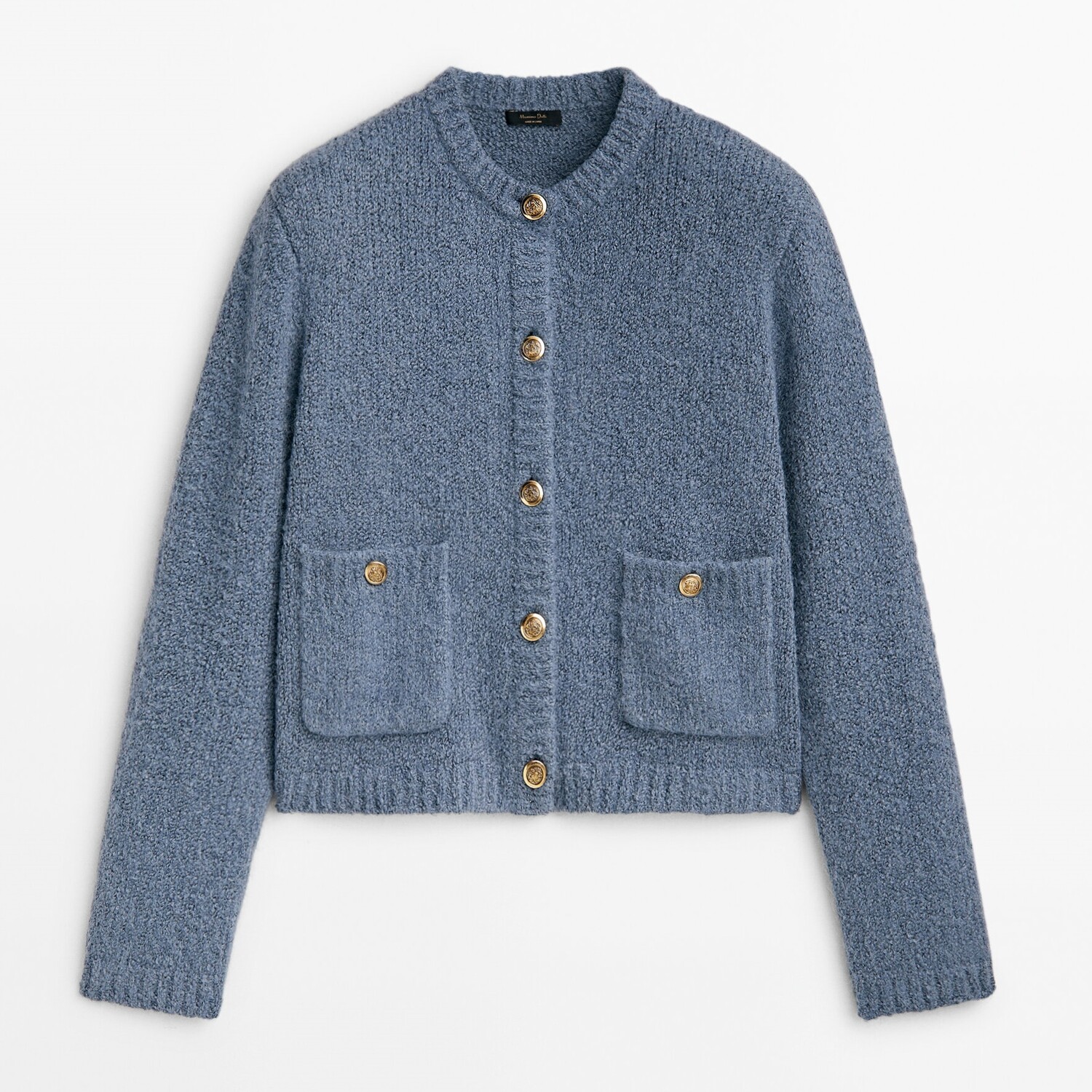 

Кардиган Massimo Dutti Mini Bouclé Knit With Pockets, синий