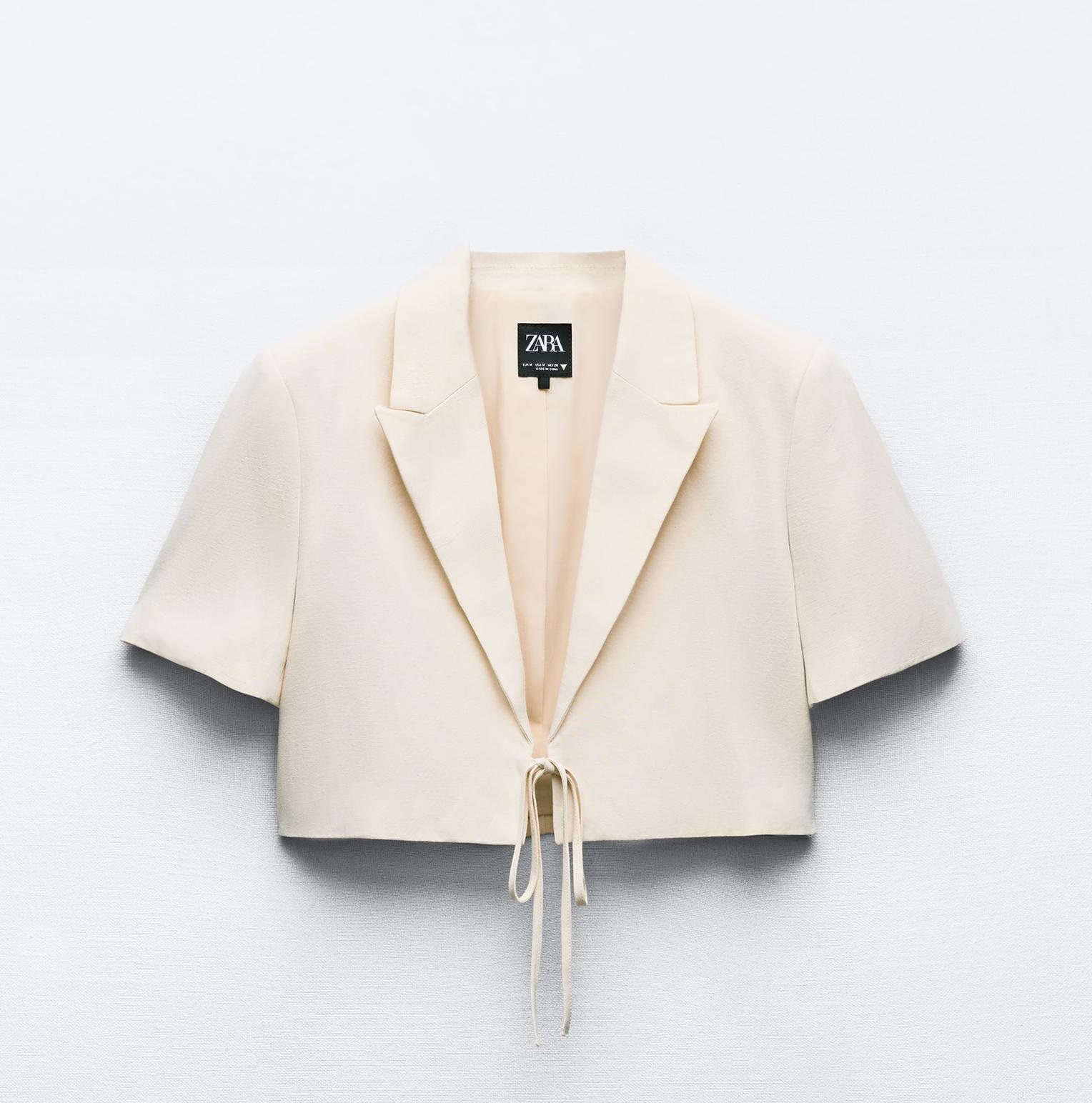Блейзер Zara Cropped With Tie, бежевый куртка zara cropped fit бежевый