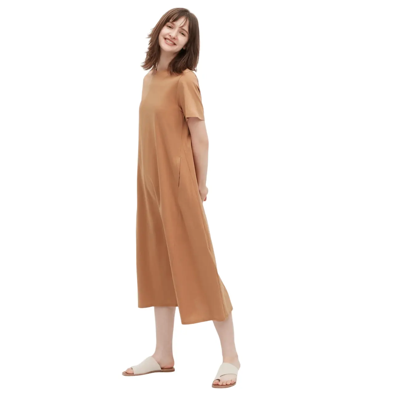 Платье Uniqlo Mercerised Cotton A-line, оранжевый