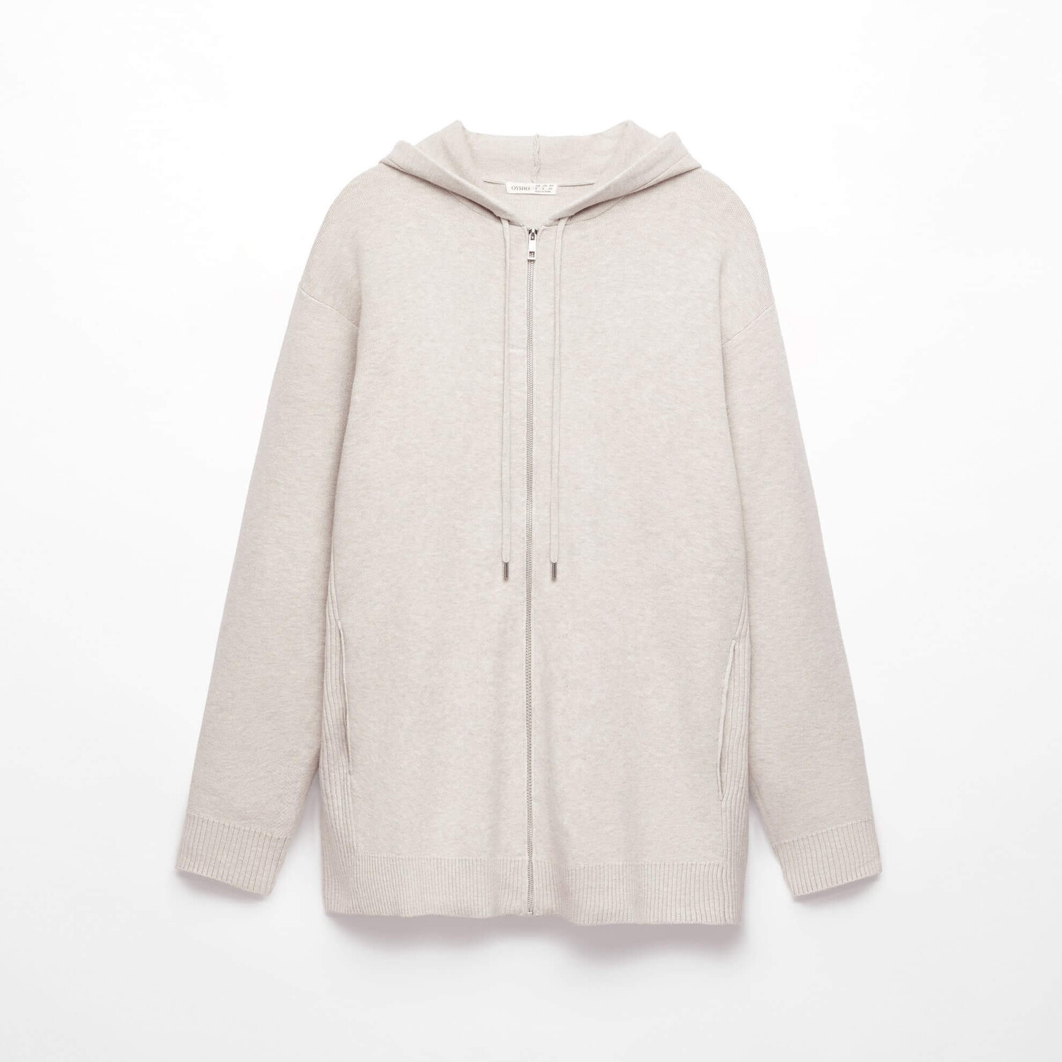 

Куртка Oysho Long Knit With Zip-Through Front, бежевый