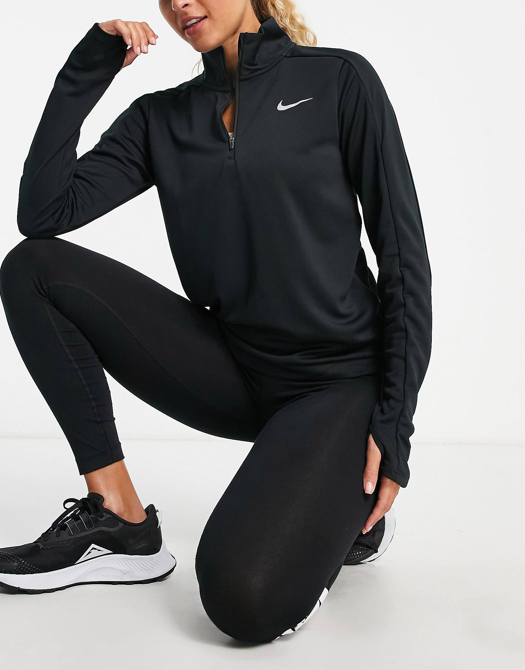 

Черный топ с длинными рукавами и молнией до половины Nike Running Pacer Dri-Fit