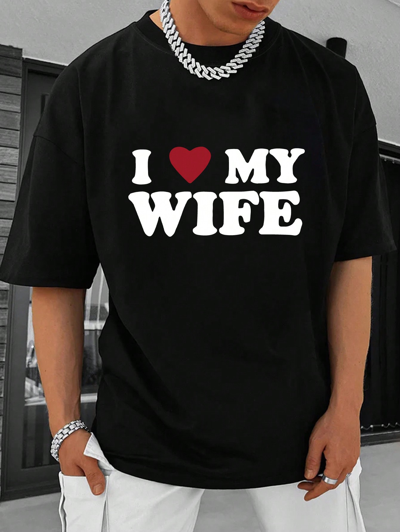 Мужская футболка с короткими рукавами и короткими рукавами с принтом в форме сердца и круглым вырезом, черный