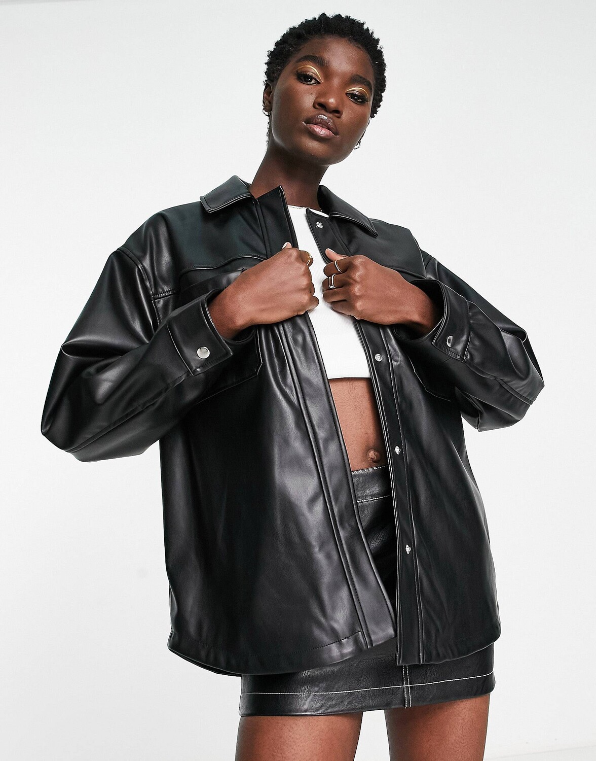 

Куртка Asos Design Faux Leather Shacket, черный
