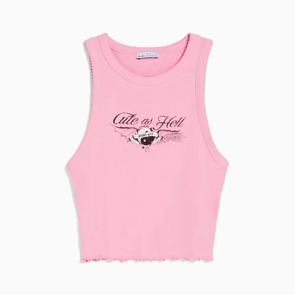 

Топ Bershka Ribbed Printed Vest, розовый