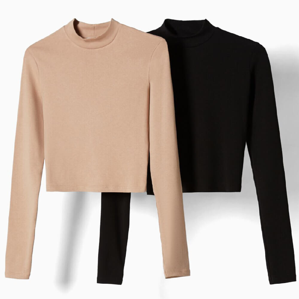 

Комплект топов Bershka Long Sleeve High Neck, черный/бежевый