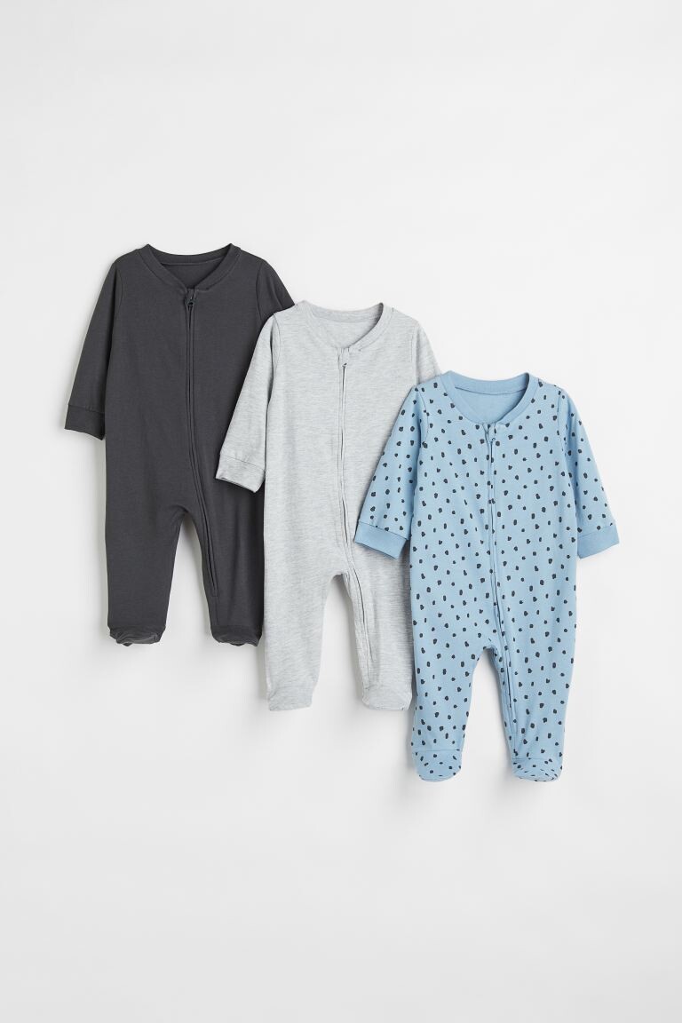 

Комплект из трех пижам на молнии H&M, темно-серый/горошек