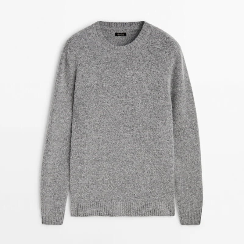 

Свитер Massimo Dutti Ribbed-Finish Crew Neck Knit, серый