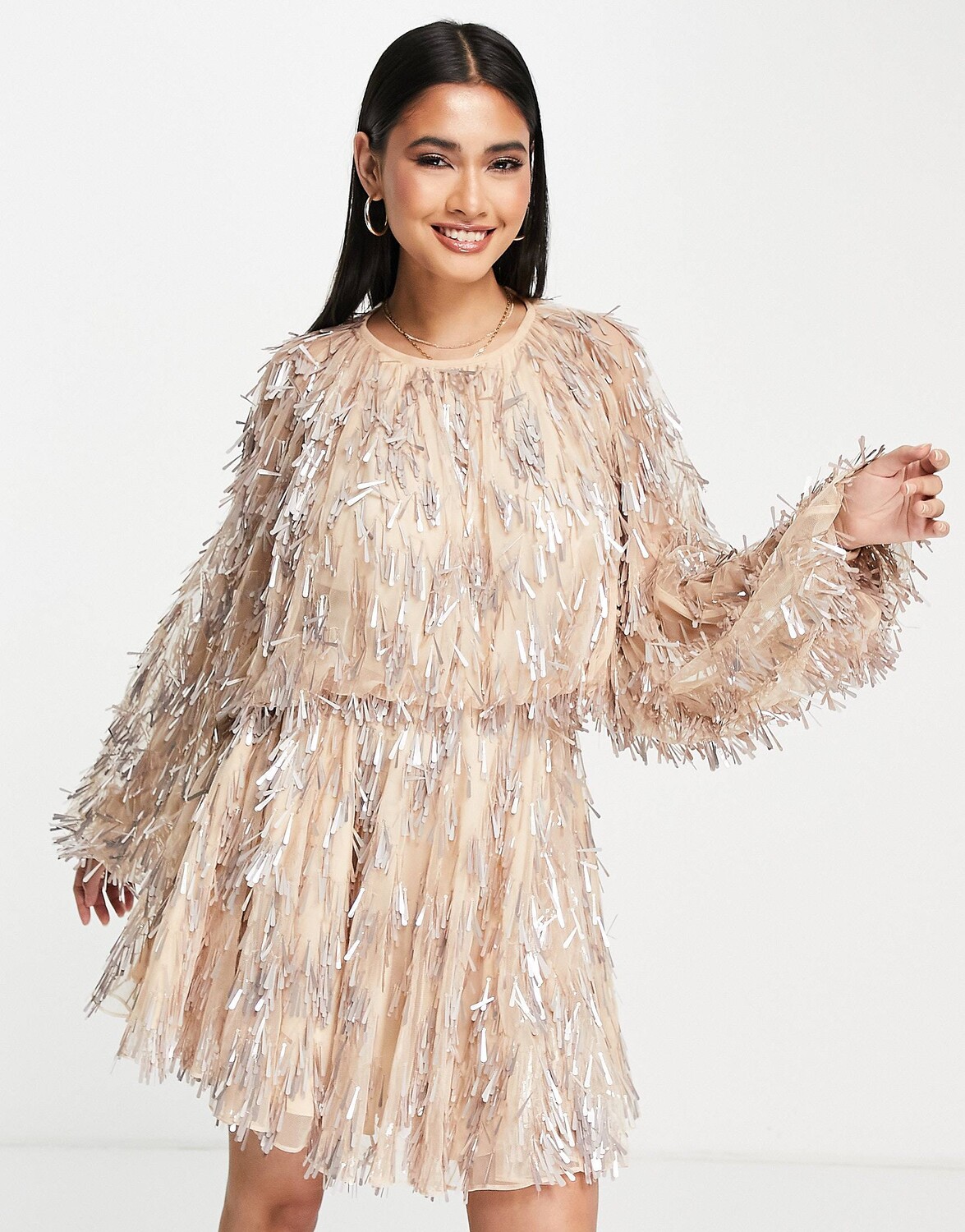 

Розовое мини-платье с объемными рукавами и каплевидными пайетками ASOS EDITION, Розовый