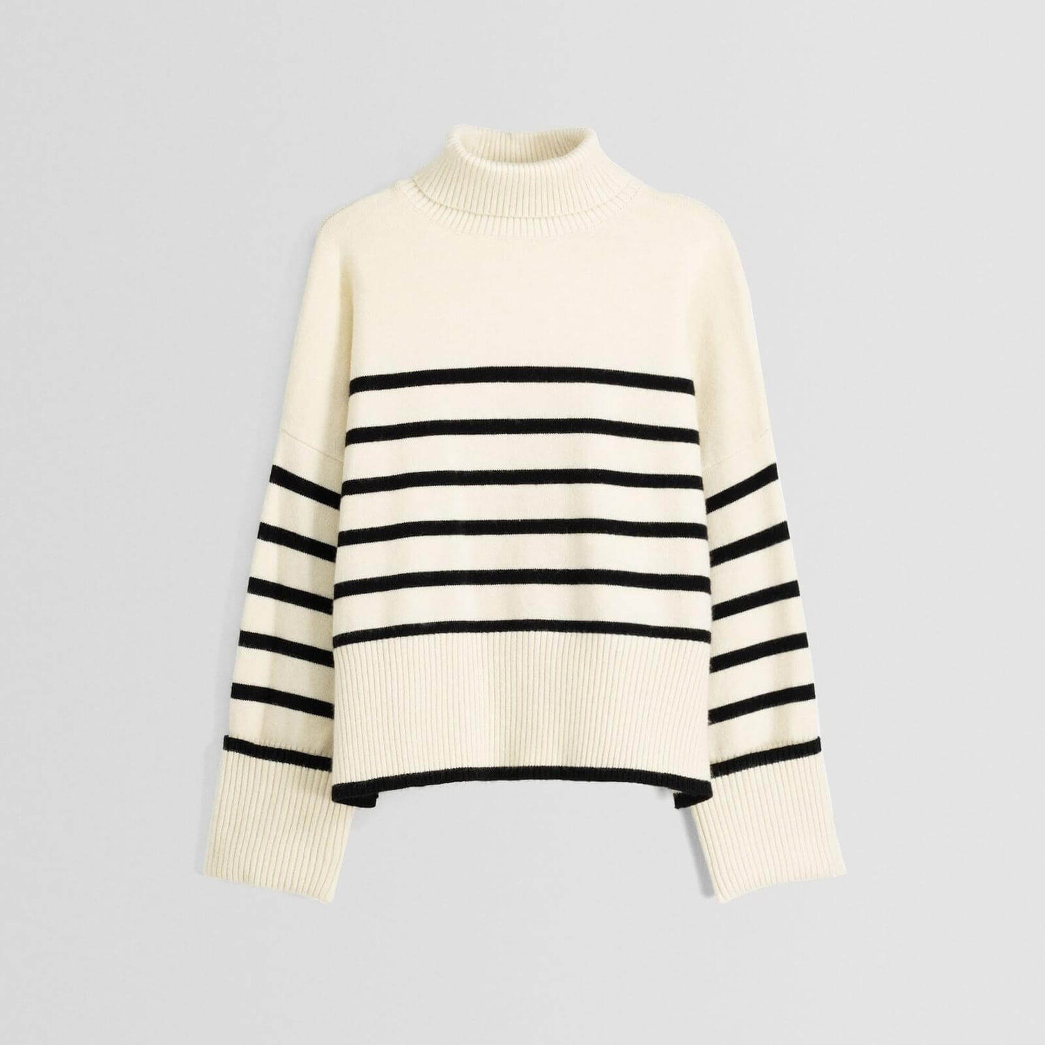 

Свитер Bershka Raised Neck, светло-бежевый/черный