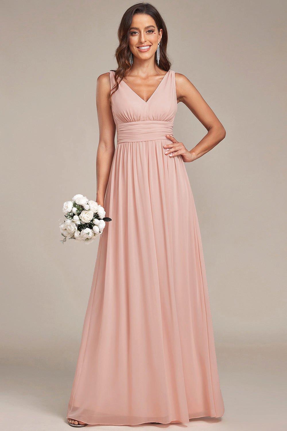 Элегантное шифоновое платье подружки невесты без рукавов с V-образным вырезом Ever Pretty, розовый цена и фото