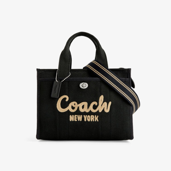 Маленькая холщовая сумка-тоут со съемным ремешком и вышитым логотипом Coach, черный холщовая сумка тоут со съемным ремешком и вышитым логотипом coach цвет lh light peach