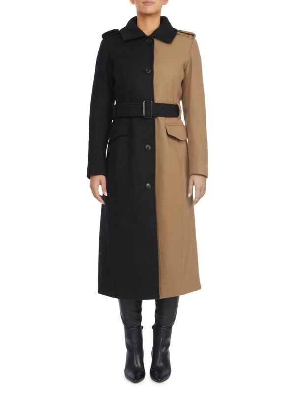 

Пальто Шерстяное Badgley Mischka Rogette с цветными блоками, black camel