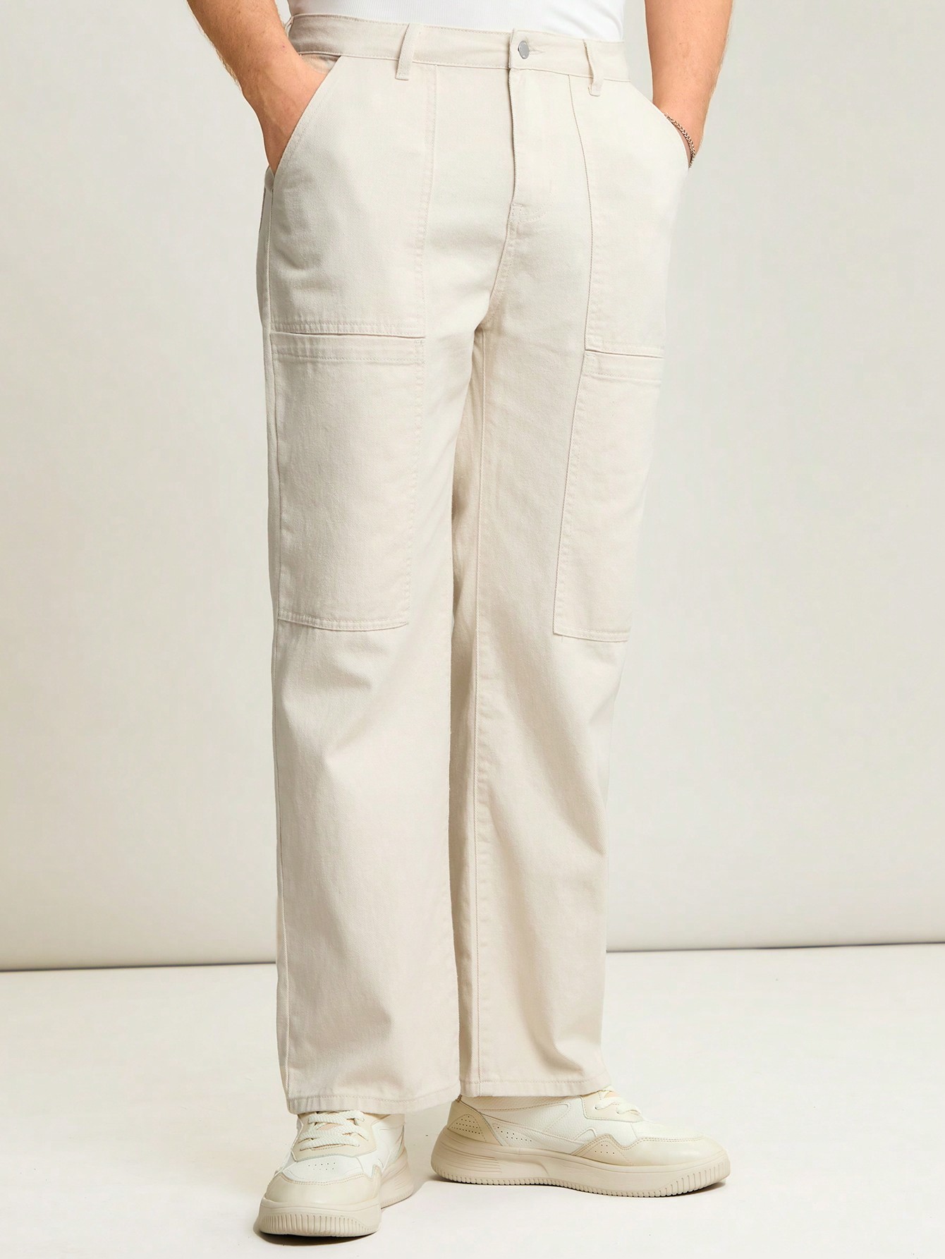 Мужские однотонные повседневные модные джинсовые брюки Manfinity Homme с наклонными карманами, бежевый джинсы tb thom мужские в полоску модные брендовые классические однотонные брюки с карманами повседневные облегающие джинсы в стиле харадзюк
