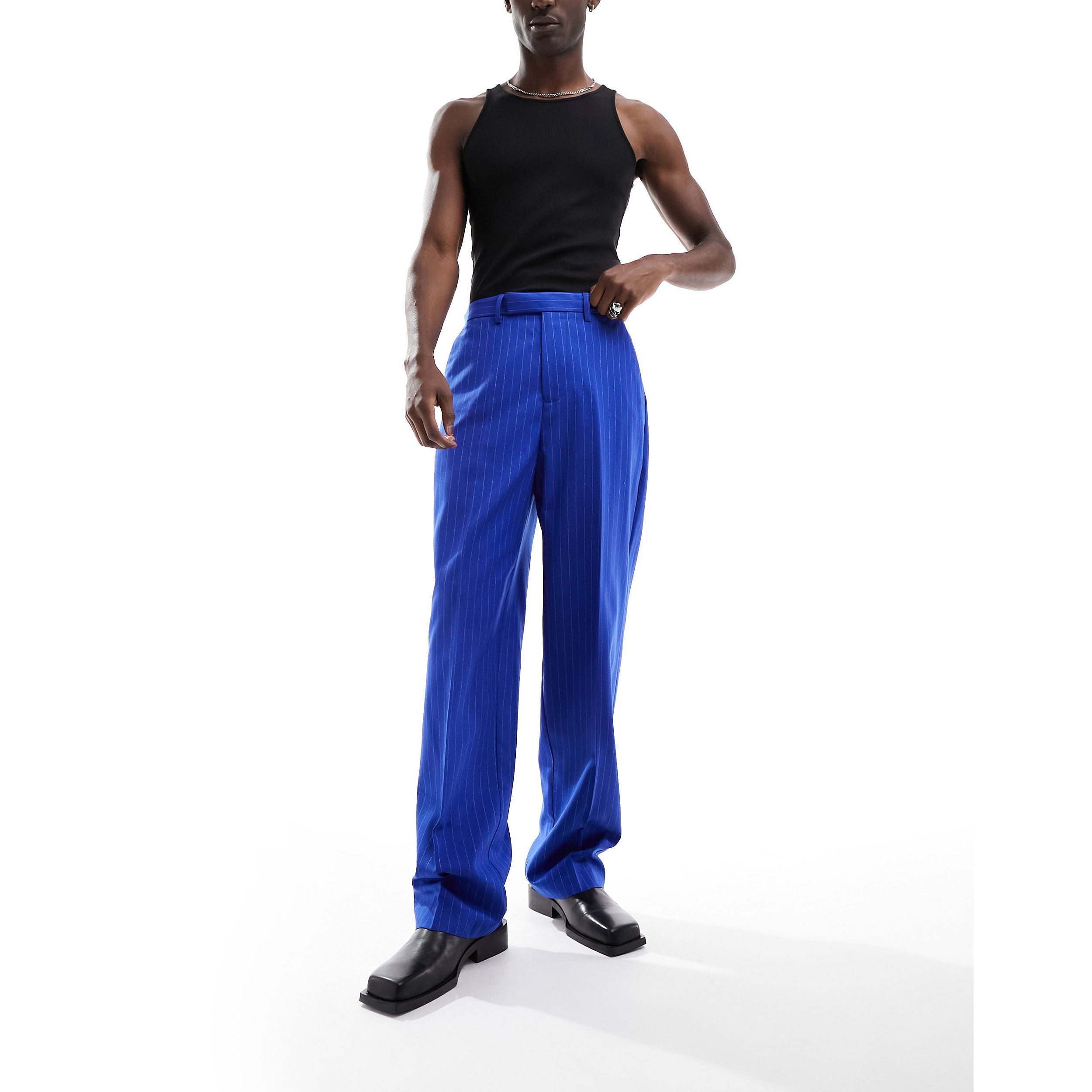 Брюки Asos Design Smart Wide Leg Pinstripe, кобальтово-синий широкие пляжные брюки черного цвета asos