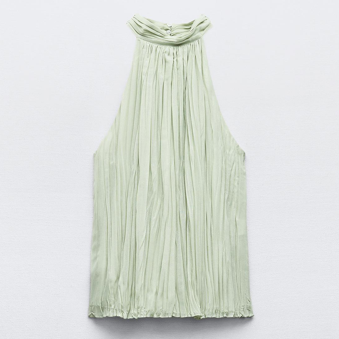 Топ Zara Creased-effect Foil, светло-зеленый