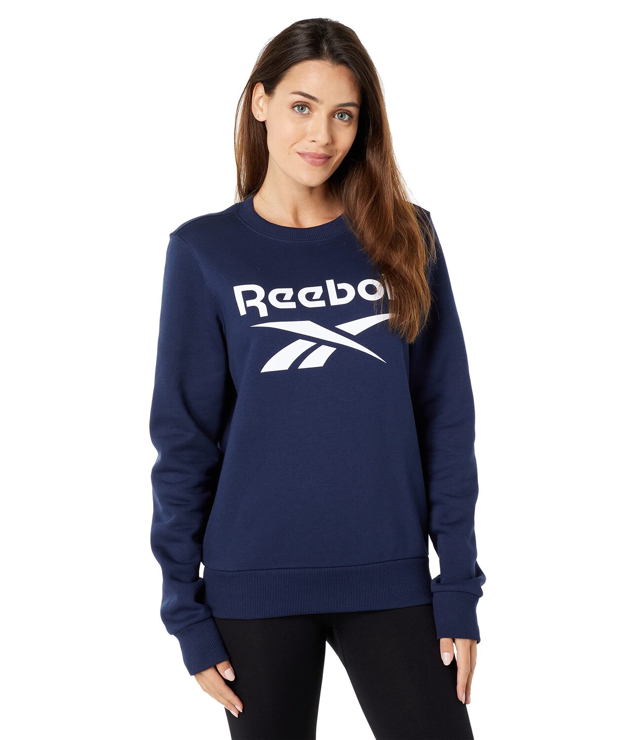 

Женская толстовка Reebok Identity Big Logo Fleece Crew, темно-синий