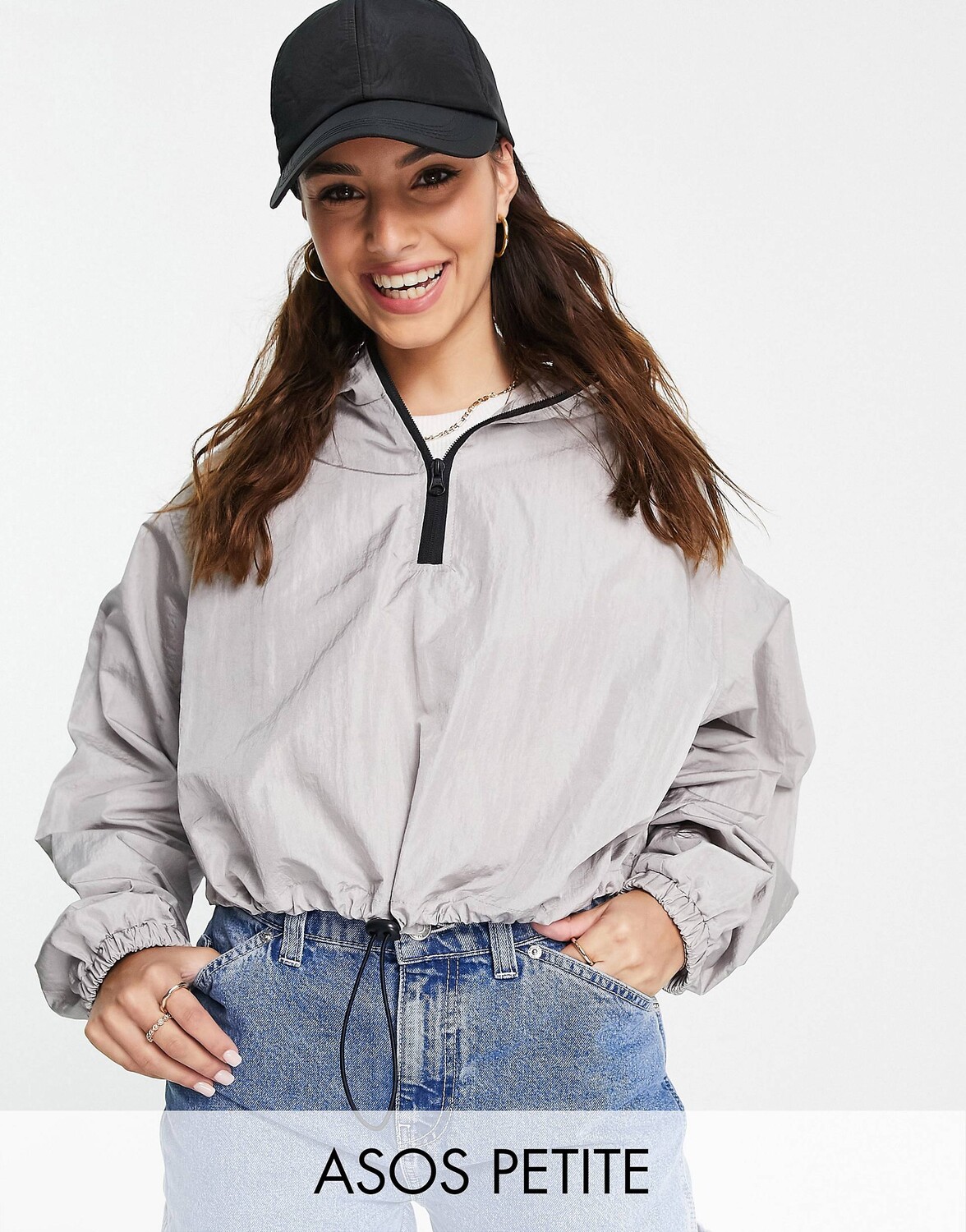 

Серая укороченная нейлоновая куртка от дождя ASOS DESIGN Petite