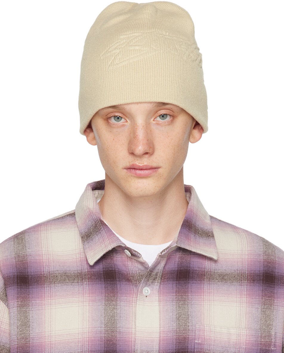 

Бежевая классическая шапка-бини Stussy