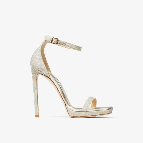 

Кожаные босоножки на каблуке Alva 120 с блестками Jimmy Choo, цвет platinum ice
