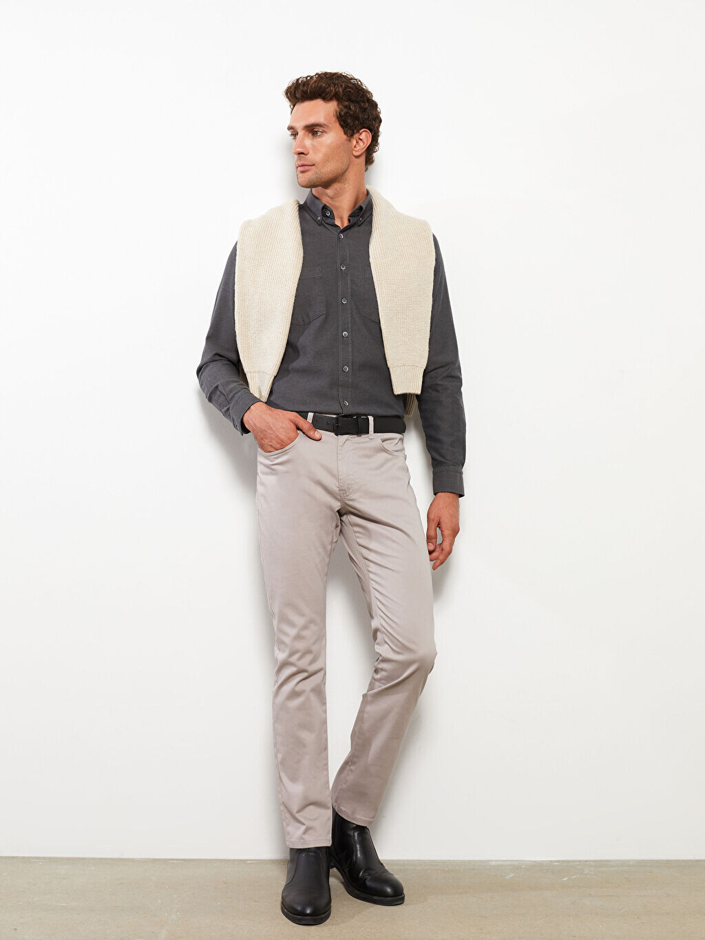 

Мужские брюки Slim Fit из габардина LCWAIKIKI Classic, Серый