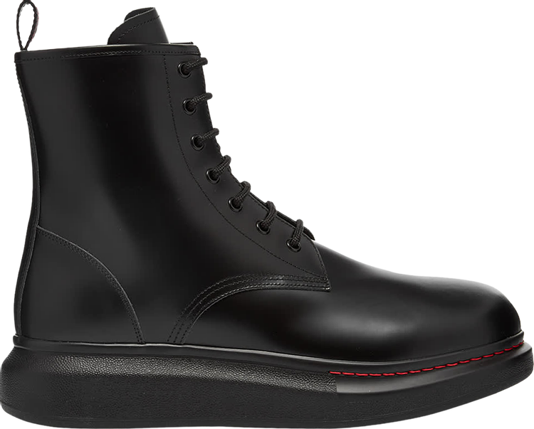 Ботинки Alexander McQueen Leather Wedge Lace-Up Boot Black, черный цена и фото
