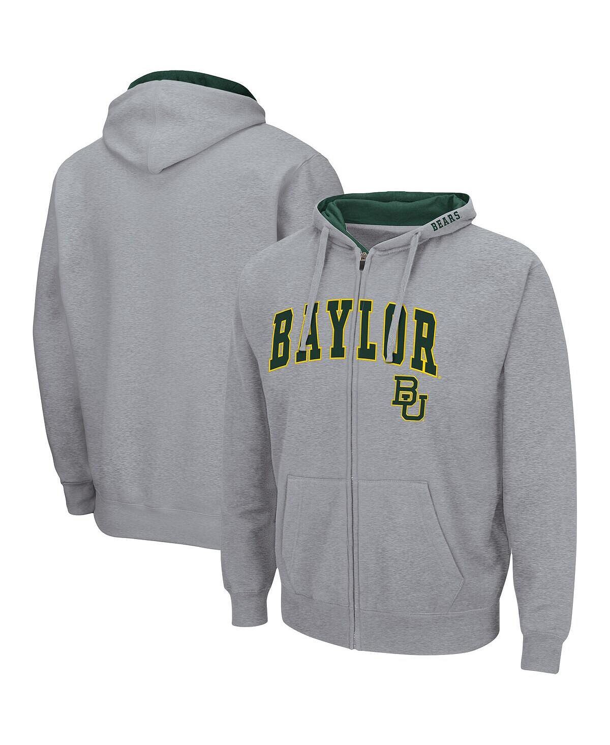 

Мужская толстовка с капюшоном baylor bears arch и логотипом 3.0 на молнии во всю длину из меланжевого серого цвета Colosseum, мульти