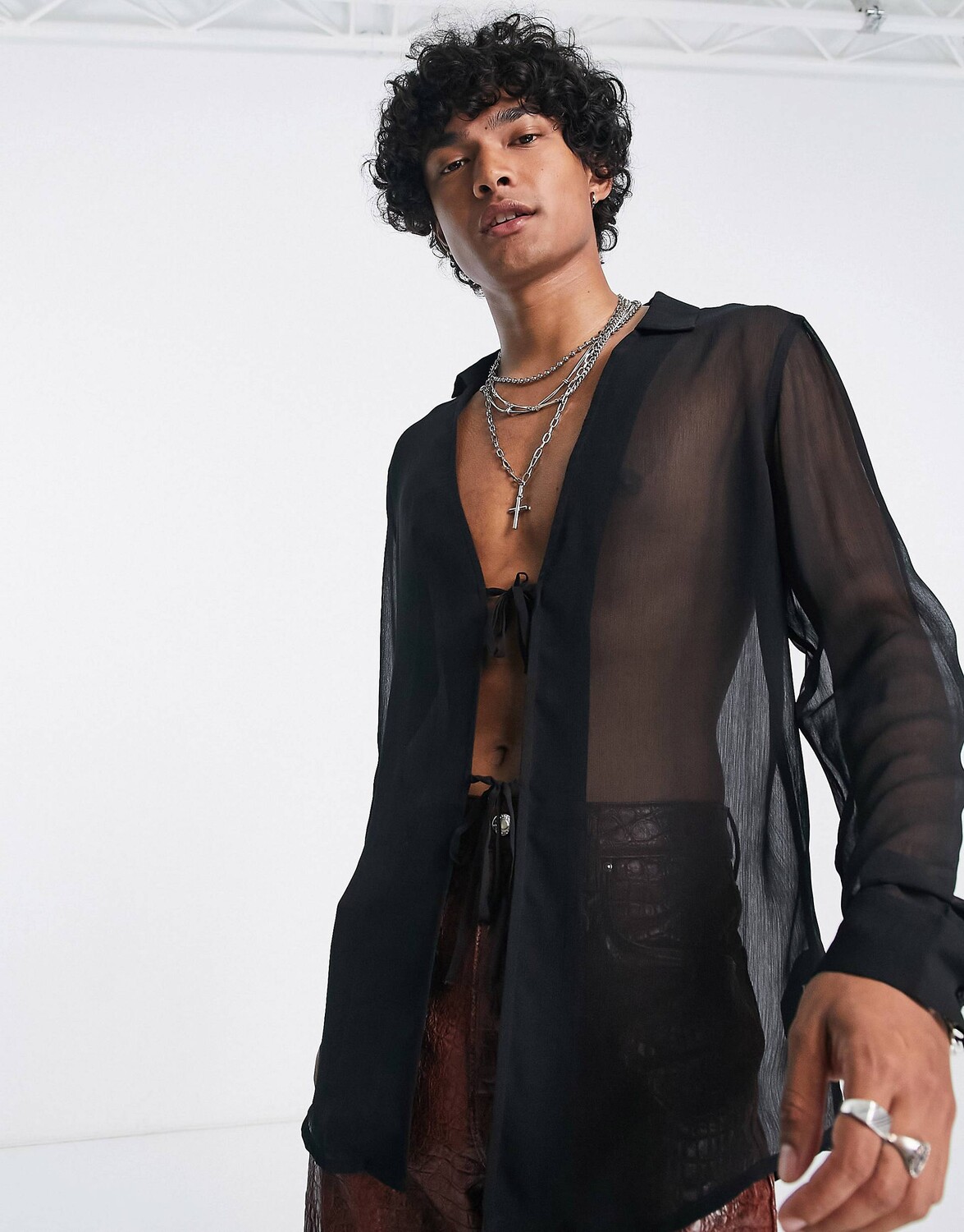 

Черная удлиненная прозрачная рубашка с завязками спереди ASOS DESIGN - BLACK
