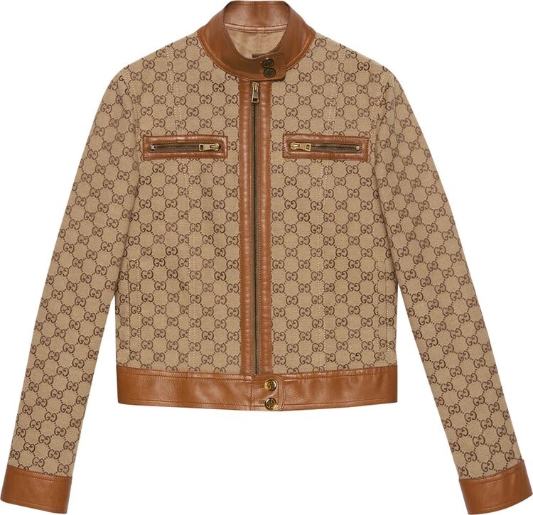 

Куртка Gucci GG Canvas Jacket With Leather Trim Camel, кэмел