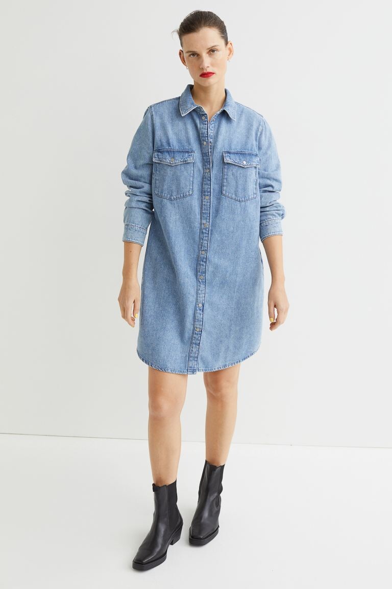 

Джинсовое платье-рубашка H&M, синий деним