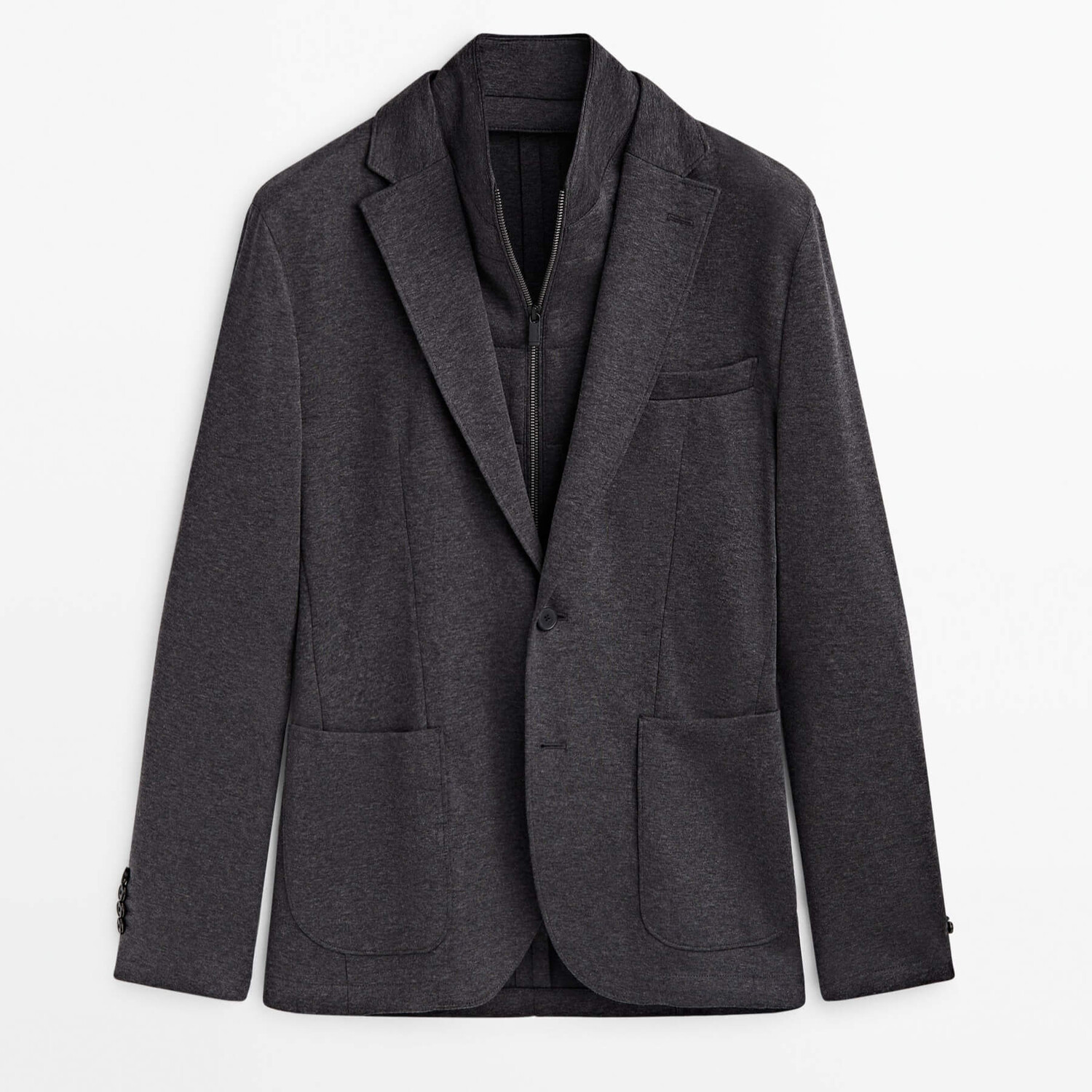 

Блейзер со съемной подкладкой Massimo Dutti Cotton Blend, серый