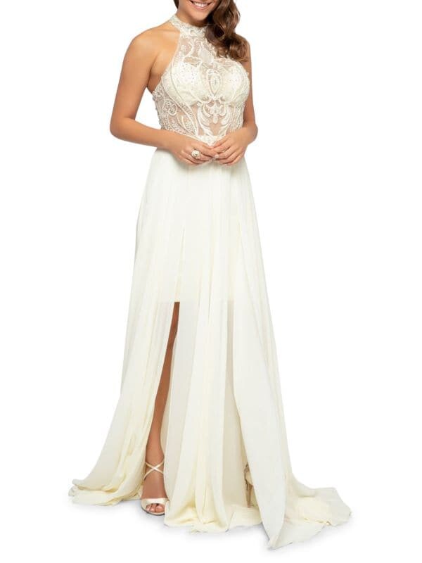 

Шифоновое платье для выпускного вечера с бисером Terani Couture Ivory