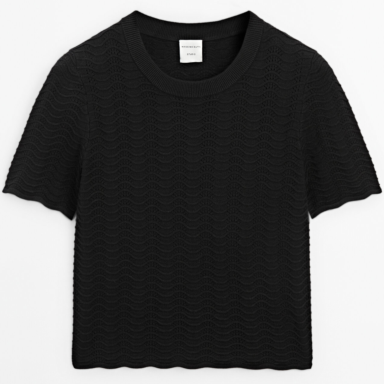 Джемпер Massimo Dutti Wavy Knit With Short Sleeves, черный пуховик massimo dutti contrast knit sleeves чёрный