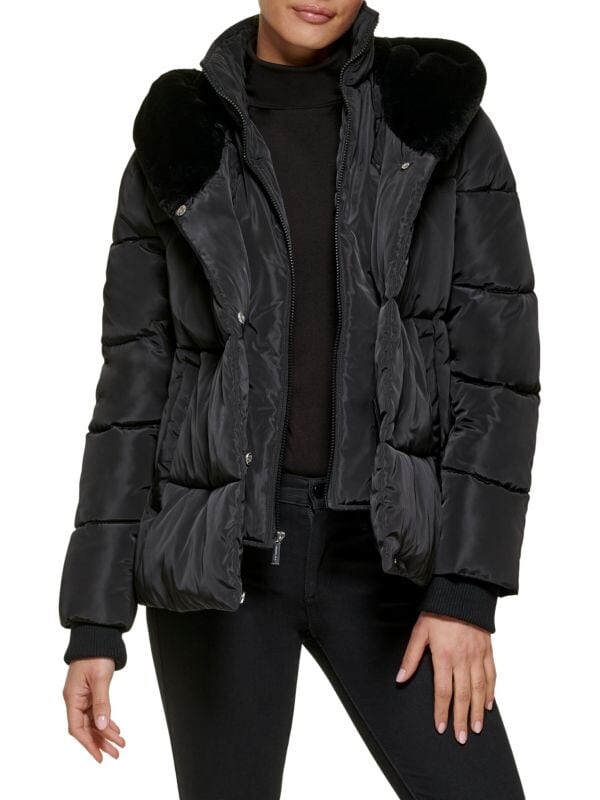 

Пуховик из искусственного меха с капюшоном Kenneth Cole Black, Черный