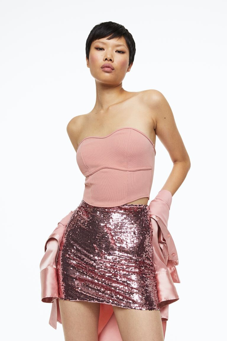 

Укороченный топ-бандо H&M, светло-розовый