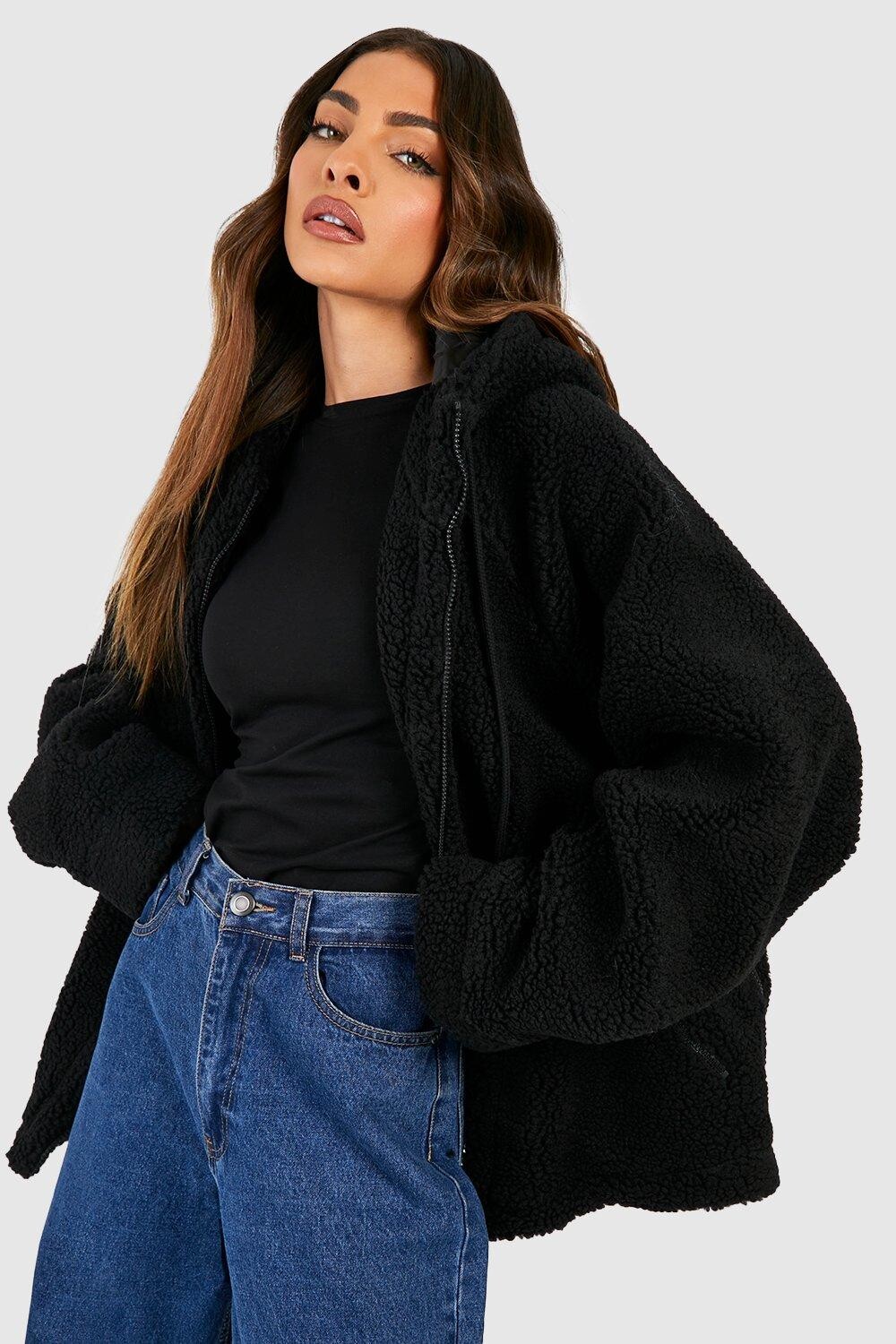 

Куртка оверсайз тедди Boohoo, черный
