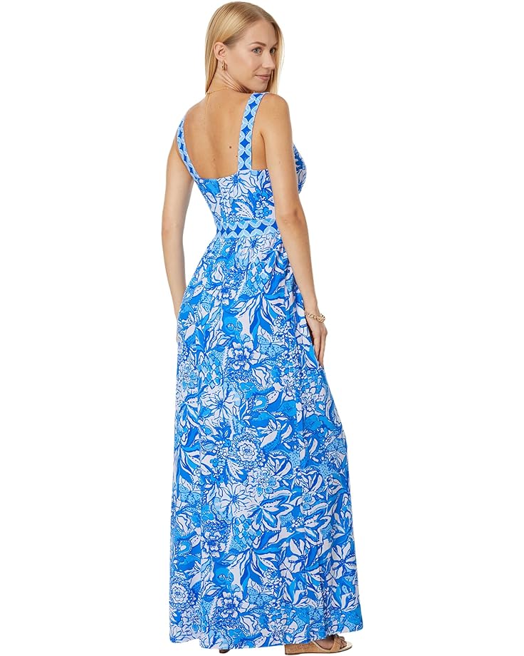 Платье Lilly Pulitzer Serena V-Neck Maxi Dress, цвет Blue Tang Flocking Fabulous Engineered Knit Dress