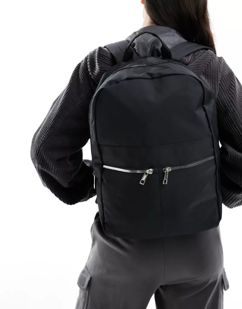 Черный нейлоновый рюкзак с двумя застежками-молниями ASOS