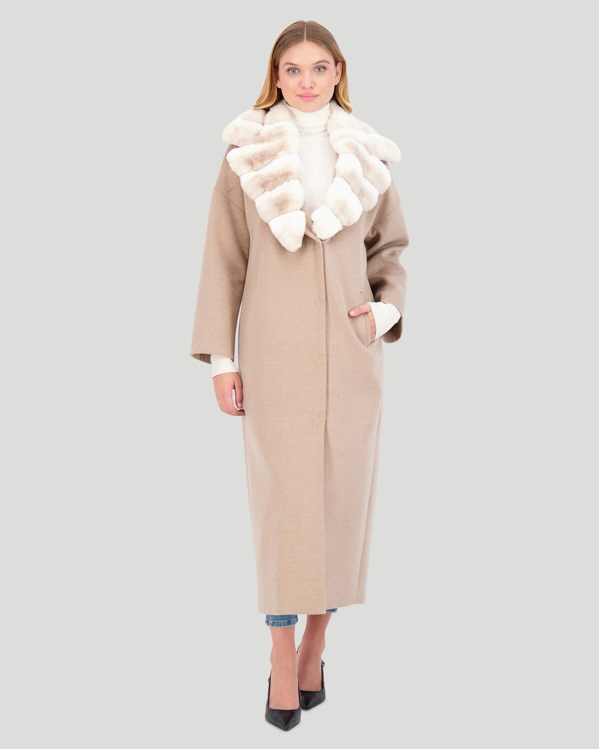 

Тканевое пальто с воротником из шиншиллы GORSKI, цвет Beige/Beige