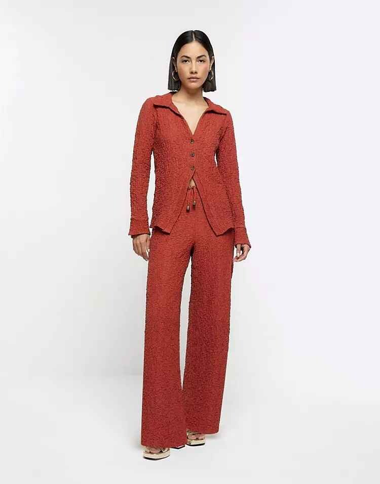 

Брюки River Island Textured Wide Leg, красно-коричневый, Красный